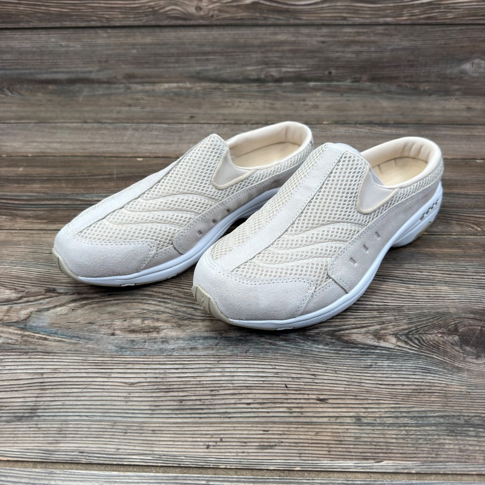Easy Spirit Womens 9.5 Traveltime Clog Beige Mesh Suede Slip On Mules
